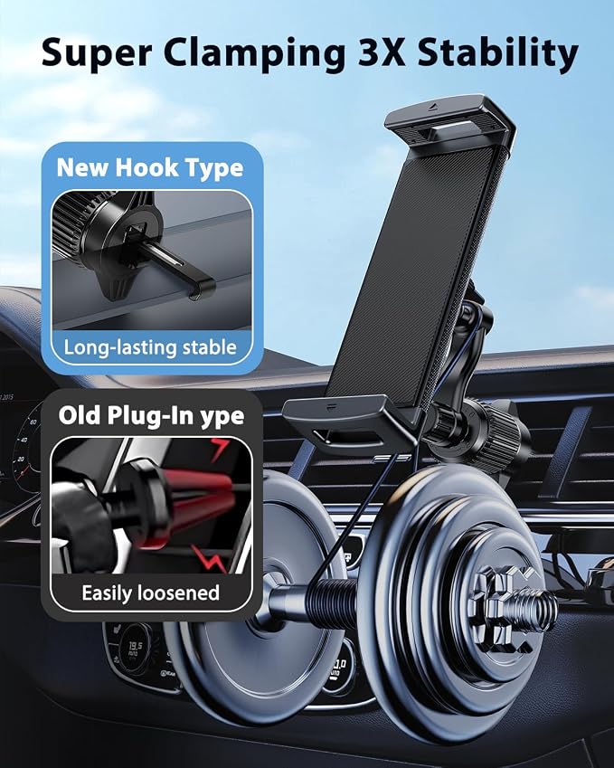Long Arm Car Phone Mount for Samsung Galaxy Z Fold 7 6 5 4 3 Accessories Tablet Holder for Air Vent Handsfree, 360° Rotatable Fit for iPad mini 6 Pro iPad Air Pixel and More 4-12.9" Device