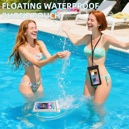 IPX8 Floating Waterproof Phone Pouch 2-Pack ,7.2 Inch Waterproof Dry Bag16/15/14 Pro Max Galaxy S24/S23 Adjustable Lanyard + wrist strap Beach Swimming Travel Essentials Black white