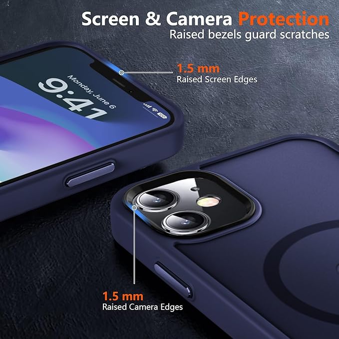 MOCCA Strong Magnetic for iPhone 12 Case/iPhone 12 Pro Case, [Compatible with Magsafe][Mil-Grade Drop Protection] Slim Shockproof Translucent Protective Phone Case for iPhone 12/12 Pro, Deep Blue