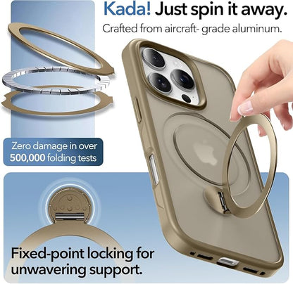Anqrp 360° All-in-ONE Stand Case for iPhone 16 Pro with Rotatable Magnetic Kickstand Ring Holder, Compatible with MagSafe, MIL-Grade Shockproof iPhone 16 Pro Phone Case Cover 6.3" Titanium Gold