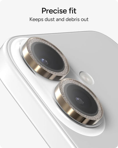 ZAGG iPhone Camera Lens Protector for iPhone 17/16/ 16 Plus - Gold Glitter, Camera Ring, Maximum Impact & Scratch Protection, Anti-Reflective Technology, Smudge-Resistant, Precise Fit, Glass Elite