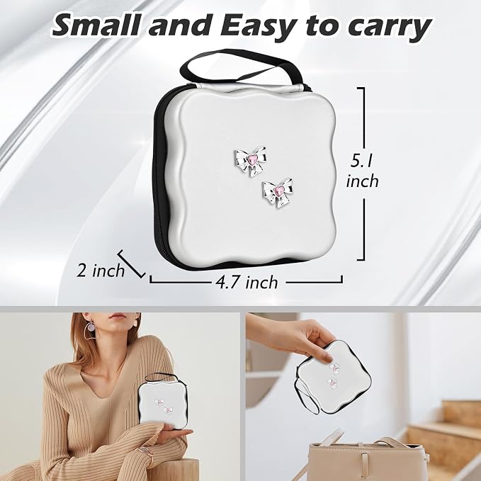 CameCosy Silver Phone Charger Storage Case Cover Sets for iPhone with Cable Protector Earphone Wire Saver, Portable Travel Storage Bag, Cute Cable Charger Protector Cord Organizer (Diamond Bow Tie)