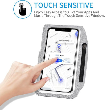 Running Armband with Earphone Bag Cell Phone Armband for iPhone 17 16 15 Pro 14 Plus 13 11 XR, Galaxy S24/S10 Water Resistant Sports Phone Holder Case & Zipper Slot Car Key Holder for 6.7 inch Phone
