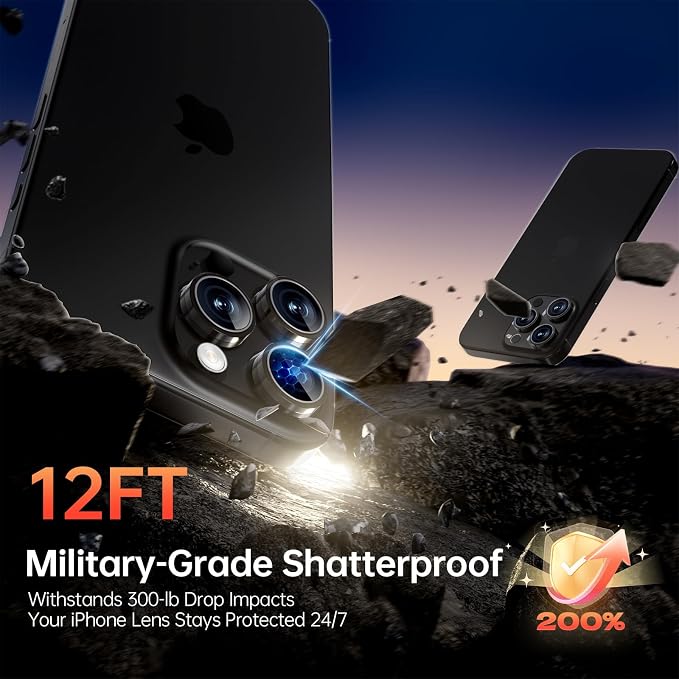 2 Pack Camera Lens Protector for iPhone 17 Pro Max/17 Pro/16 Pro Max/16 Pro/15 Pro Max/15 Pro/14 Pro Max/14 Pro [1:1 Invisible Fit] Military Grade Glass & Metal Camera Cover, Black