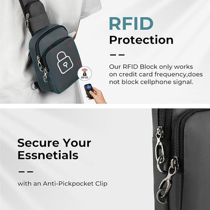 BROADREAM Mini Crossbody Sling Bag, Small Chest Bags Dual Pocket with Zipper Lock, RFID Blocking & Water Resistant Women Men