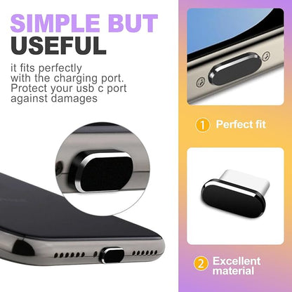 5-in-1 USB C Dust Plugs and Cleaning Tool Set 4 Pack Type-C Port Protector Covers with Fine Brush for Speaker Mesh Compatible with Phones Tablets and Laptops
