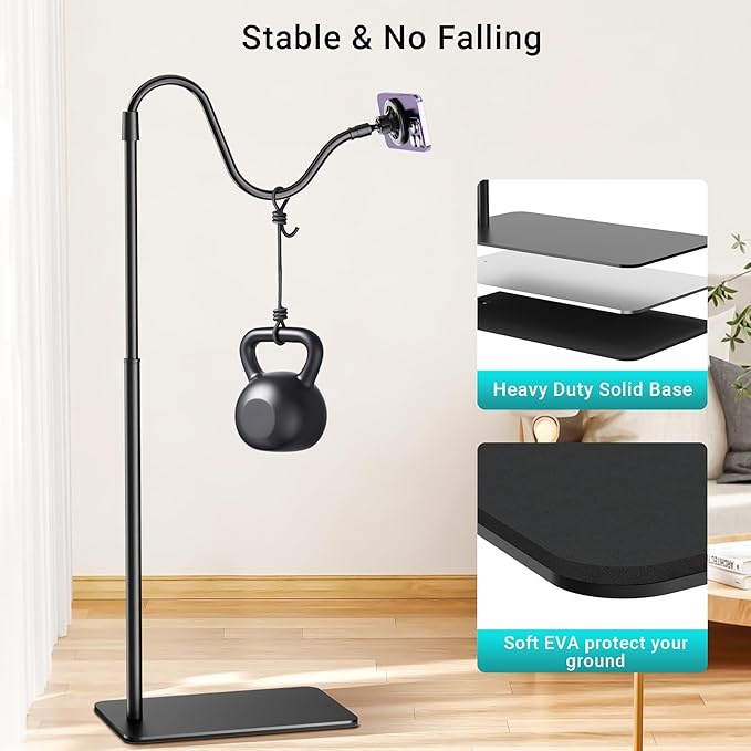 Magnetic Gooseneck Phone Holder for Bed Laying Down, Height Adjustable Bedside Floor Stand with Flexible Arm for iPhone Tiktok Scrolling, Headboard Phone Mount for Reading