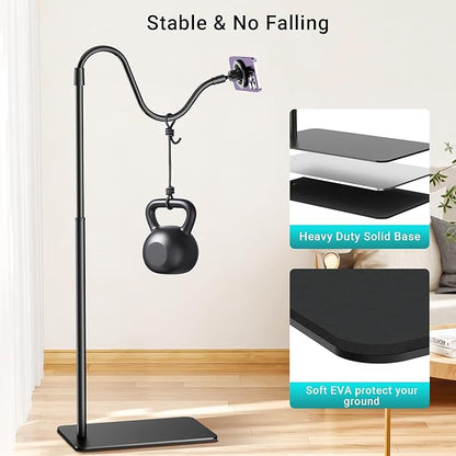 Magnetic Gooseneck Phone Holder for Bed Laying Down, Height Adjustable Bedside Floor Stand with Flexible Arm for iPhone Tiktok Scrolling, Headboard Phone Mount for Reading