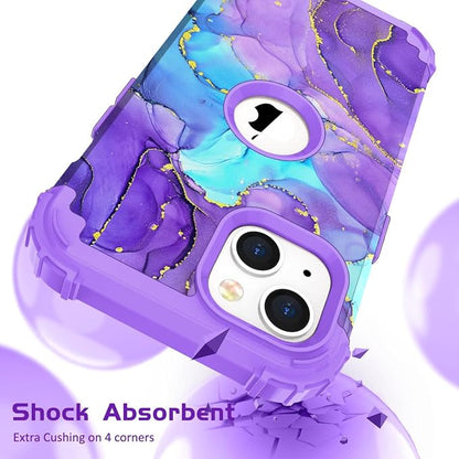 Hocase for iPhone 14 Case/iPhone 13 Case, Heavy Duty Shockproof Protection Soft Silicone Rubber+Hard Plastic Bumpers Hybrid Protective Case for iPhone 13/14 (6.1") - When Purple Meets Blue