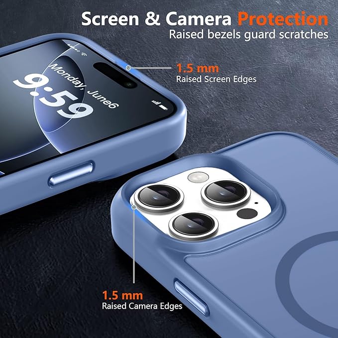 MOCCA Strong Magnetic for iPhone 16 Pro Max Phone Case, [Compatible with Magsafe][16FT Mil-Grade Drop Protection] Slim Thin Translucent Matte Protective Cover Case for iPhone 16 Pro Max Case, Blue
