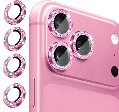 Compatible for iPhone 17/17 Pro/iPhone 17 Pro Max Camera Lens Protector Bling, Cute Sparkle Glitter Camera Cover for Women, Individual Ring, Anti-Scratch (3 Protectors + 1 Extra), Pink