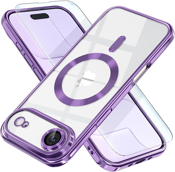 Misea Magnetic for iPhone 17 Air Case Compatible with MagSafe [Never Yellowing] [Military Grade Drop Protection] Full Camera Lens Protector Plating Soft Clear Phone Case for Women, Lavender Purple
