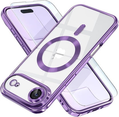 Misea Magnetic for iPhone 17 Air Case Compatible with MagSafe [Never Yellowing] [Military Grade Drop Protection] Full Camera Lens Protector Plating Soft Clear Phone Case for Women, Lavender Purple