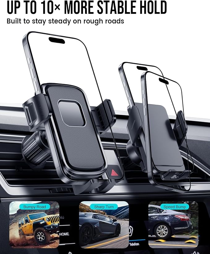 Delobon Phone Holders for Your Car [One-Button Release] Car Phone Mount 360° Adjustable Vent Cell Phone Holder for iPhone 17 Pro Max 16 15 Samsung S25 S24