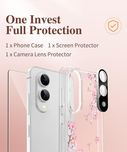 GVIEWIN for Samsung Galaxy S25 Edge Case, Clear Floral Shockproof Protective Women Phone Case, Non-Yellowing, Screen&Camera Lens Protector for Galaxy S25 Edge 6.7",Sakura/Pink