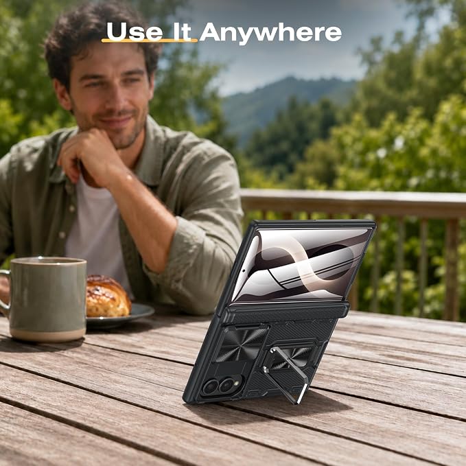 VEGO for Z Fold 8 Case with Screen Protector & Hinge Protection, Black | Galaxy Fold 8 Case with Rotatigng Kickstand & Slide Camera Cover Heavy Duty Drop Protection Rugged Phone Case