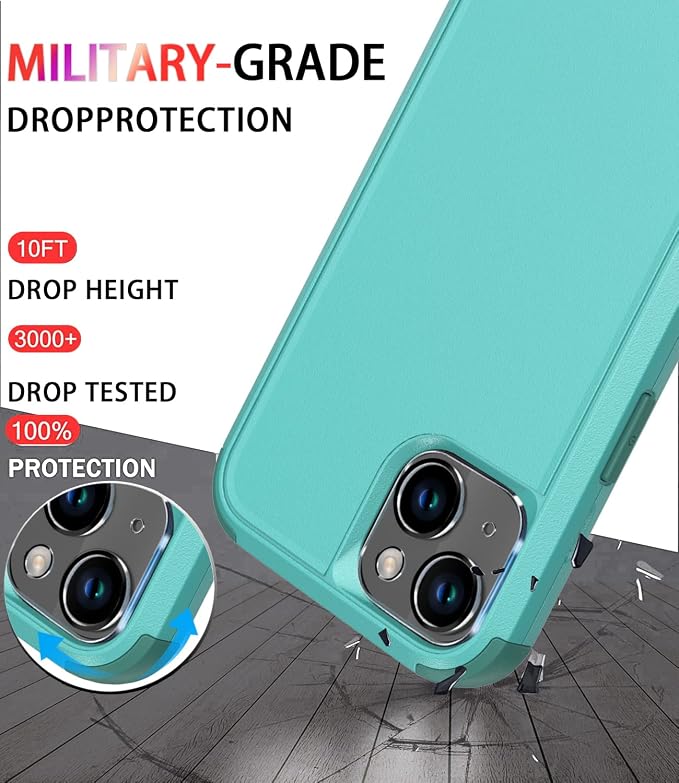 Diverbox for iPhone 14 Case [Shockproof] [Dropproof] [Tempered Glass Screen + Camera Lens Protector],Heavy Duty Protection Phone Case Cover for Apple iPhone 14 (Teal)