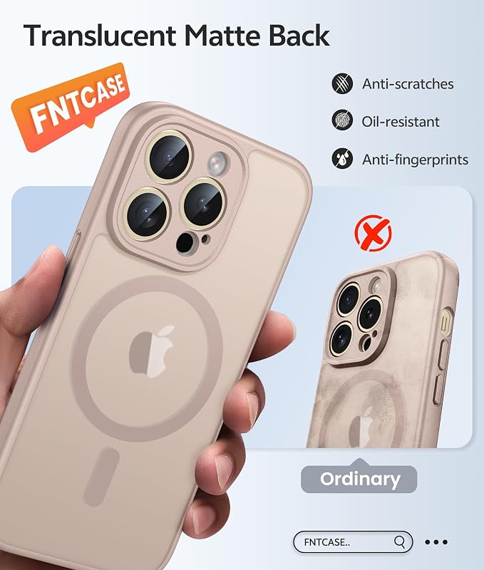 FNTCASE for iPhone 13 Pro Max Case: [Compatible with Magsafe] Translucent Matte Magnetic Phone Cover - Military Grade Drop Protection Shockproof Protective Cases - Desert Gold