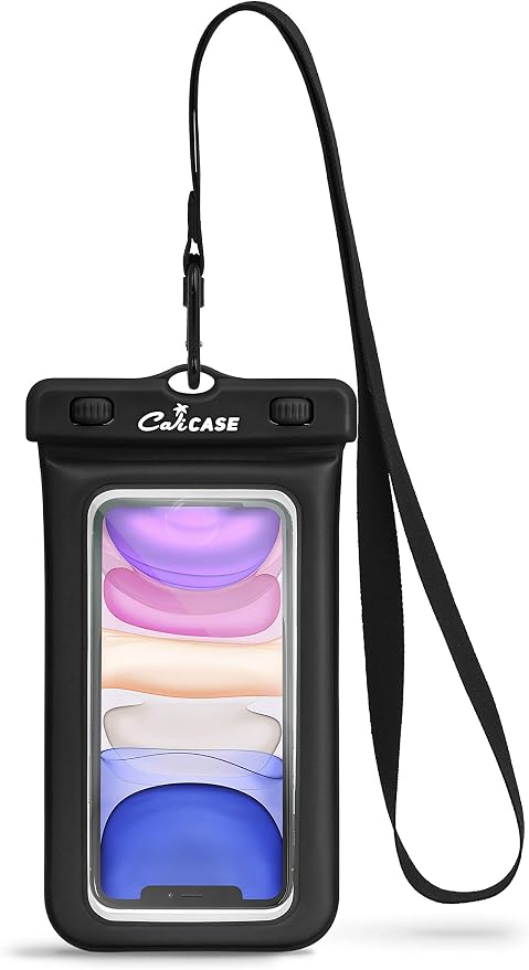 CaliCase Universal Waterproof Floating Phone Pouch - IPX8 Waterproof Floating Phone Case with Lanyard for iPhone X-15/ S20-S24/ Pixel 4-8 - Black