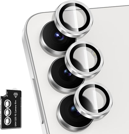 for Samsung Galaxy S25 FE Camera Lens Protector, Electroplated Matte Back with 9H Tempered Glass Lens Protector, [Strong Adsorption] [Case-Friendly] Metal Ring HD Clear Lens Cover, SliveryRing