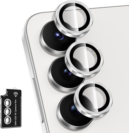 for Samsung Galaxy S25 FE Camera Lens Protector, Electroplated Matte Back with 9H Tempered Glass Lens Protector, [Strong Adsorption] [Case-Friendly] Metal Ring HD Clear Lens Cover, SliveryRing