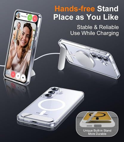 Magnetic for Samsung Galaxy S25 Plus Case, [Innovate Stand][Military Grade Drop Protection][Non Slip][Non-Yellowing] Shockproof Phone Case for Galaxy S25 Plus 6.7" 2025 -Clear