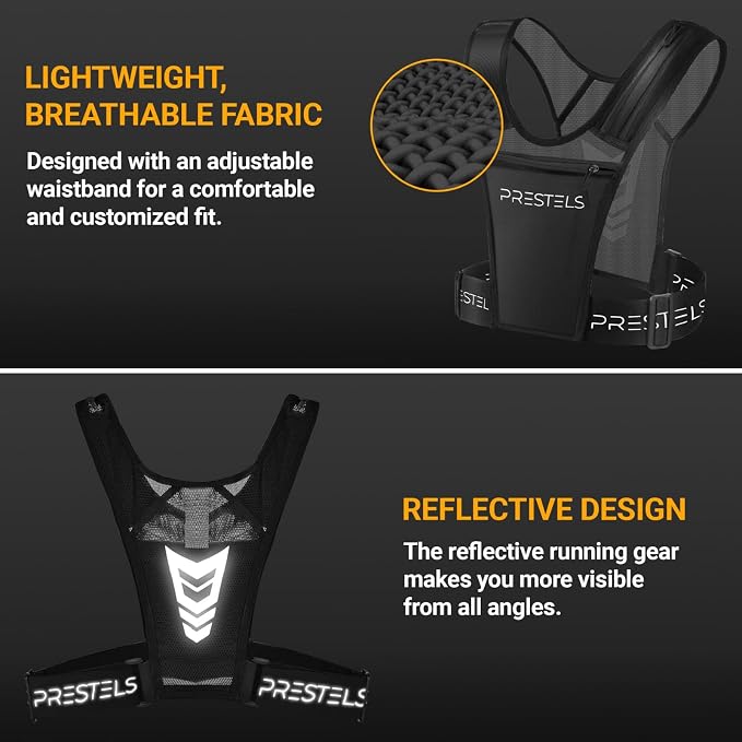 Running Vest Phone Holder - Reflective Running Vest for Men & Women - Adjustable & Breathable Design - Best Chest Pack Gear with Multiple Pockets for Phone, Water Bottle & Other Accessories