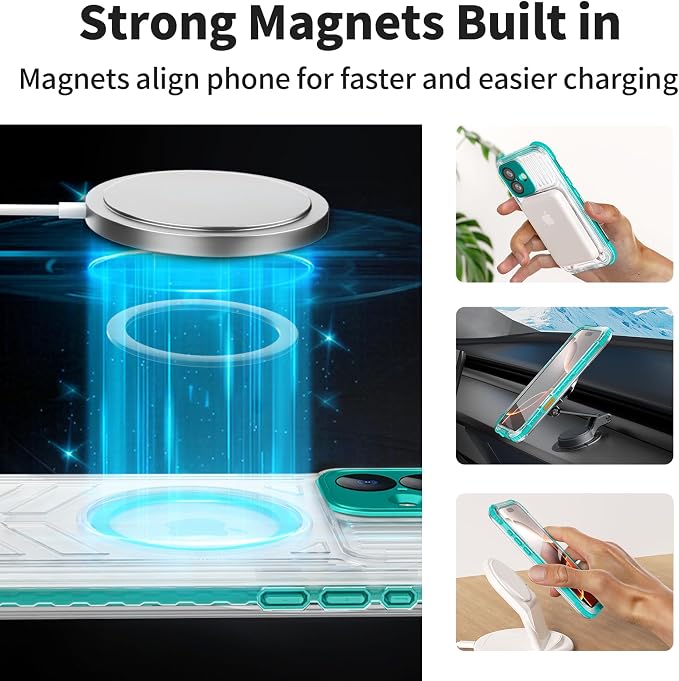 for iPhone 16 Waterproof Case, Compatible with MagSafe, IP68 Built-in Camera Control, Military Shockproof & Screen Protector for Water Sports, 6.1 Inch Frosted Teal