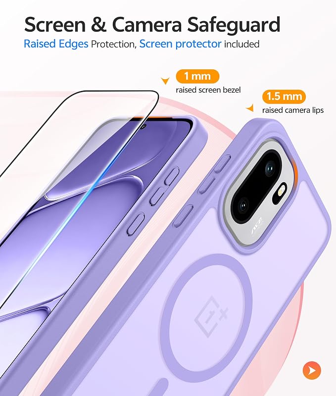 FNTCASE for Oneplus 15R Case: Magnetic Matte Translucent Frosted Slim Shockproof Cell Phone Cover | Durable Screen Protector | Military Grade Protection Drop Proof Protective Cases, 6.83 inches