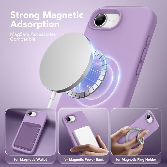 Magnetic for iPhone 17e/iPhone 16e Case, Compatible with MagSafe, [Soft Anti-Scratch Microfiber Lining] Slim Silicone Shockproof Protective Phone Case for iPhone 17e/16e 6.1", Light Purple