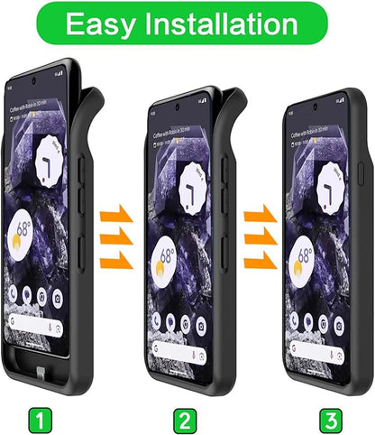 Battery Case for Pixel 8a, Upgraded 10000mAh Battery Pack Rechargeable Charger Case with Wireless Charging Compatible for Pixel 8a (6.1 inch) External Charging Cover(Black)
