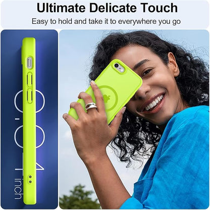 MOCCA Strong Magnetic for iPhone SE Case 2022/iPhone SE 2020 Case/iPhone 7 Case/iPhone 8 Case [Compatible with Magsafe] Slim Thin Translucent Matte Protective Cover Phone Case 4.7'', Fluorescent Green