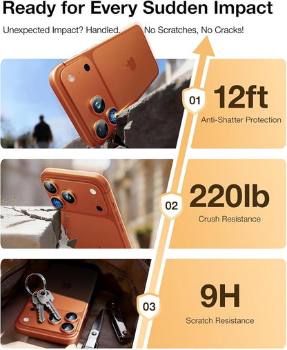 UltraGlass UNBREAK 9H+ Glass for iPhone 17 Pro Max/17 Pro Camera Protector [NO.1 Military Grade Shatterproof] iPhone 17 Pro Max Camera Lens Protector, 17 Pro Lens Cover, Case Friendly, Cosmic Orange