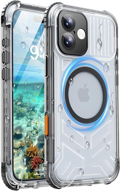 for iPhone 16 Waterproof Case with Magsafe, Built-in [Camera & Screen Protector] [Lanyard], IP68 Water Proof Full Body Dustproof Heavy Duty Frosted Protective Phone Cover, 6.1" Black