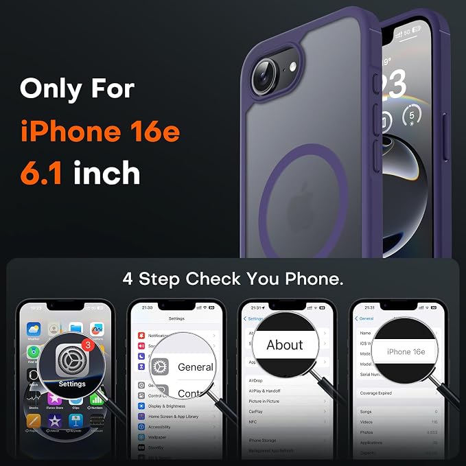 TOCOL Magnetic for iPhone 16e Case, Upgraded Full Camera Protection, Compatible with Magsafe, Drop Protection, Translucent Matte Back Bumper for iPhone 16e 6.1-Inch (Purple)