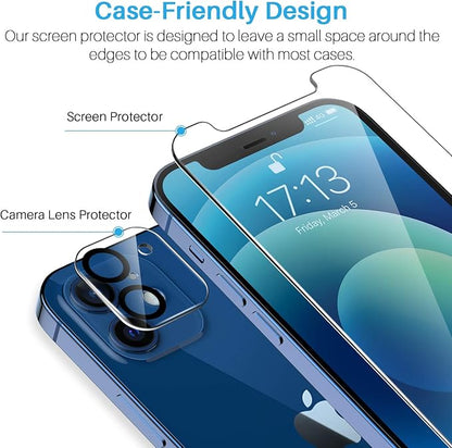 [3+3+1] LK 3 Pack iPhone 12 Screen Protector + 3 Pack Lens Protector with Alignment Frame, [9H] Tempered Glass, Scratch-Proof, Bubble-Free, Smooth Touch Screen Protector for iPhone 12, Clear, 6.1-inch