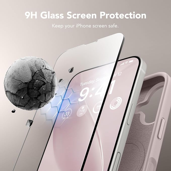 GONEZ Magnetic for iPhone 16 Case, Compatible with MagSafe, [Screen Protector + Camera Lens Protector], Liquid Silicone Shockproof Protective Phone Case for iPhone 16 6.1", Light Taro