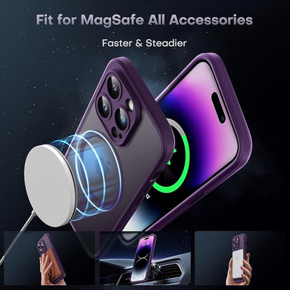 TOCOL Magnetic for iPhone 14 Pro Max Case, Upgraded Full Camera Protection, Compatible with Magsafe, Drop Protection, Translucent Matte Back Bumper Phone Cover 6.7-Inch（Midnight Purple）