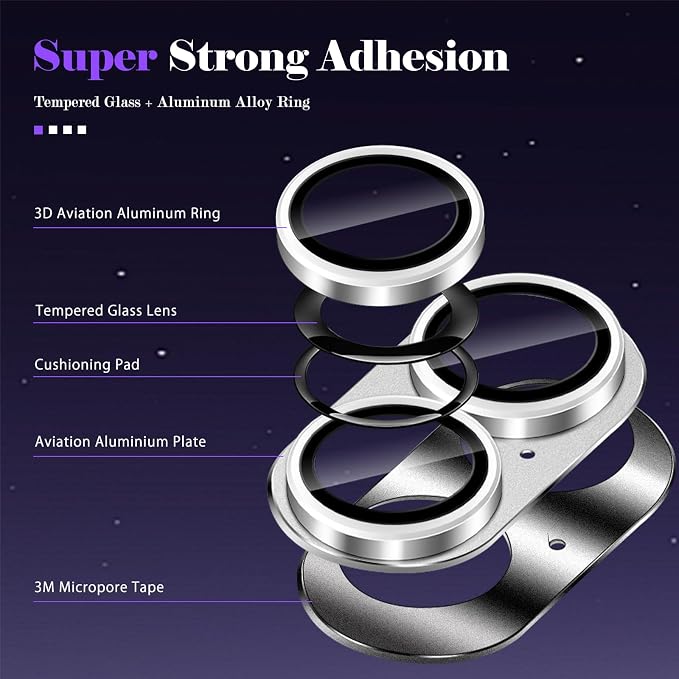 Camera Lens Protector for iPhone 17 Camera Lens Protector [Strong Adsorption] [Not Easy to Break] Metal Tempered Glass Rear Camera Screen Cover - Silver