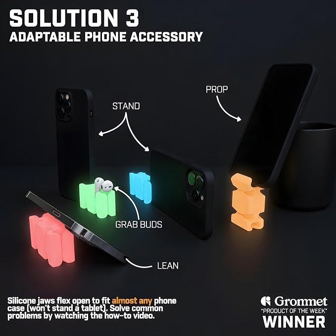 CordBrick Glowing Silicone + Steel Weighted Cable Holder for Nighstand, Cord Wrap for Travel, Unique iPhone Accessory. Small Graduation Gift for High Schoolers. Gadget for Teens. Pink Glow