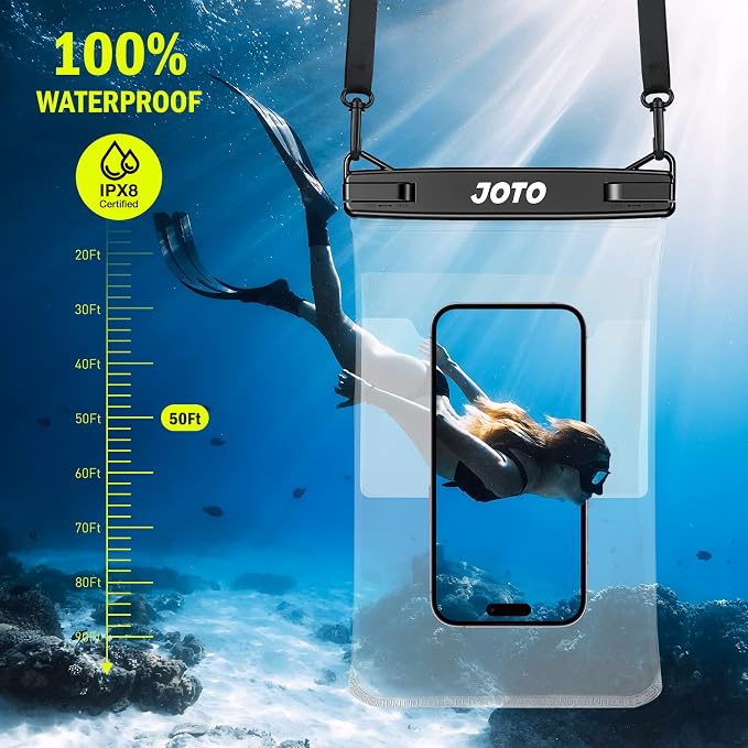 JOTO 2 Pack Large Waterproof Phone Pouch Bag, IPX8 Big Underwater Dry Bag with Lanyard for iPhone 17 Air 16 15 14 Plus Pro Max, Galaxy S24 S23 Ultra, Airpods Cash Credit Card Essentials -Black