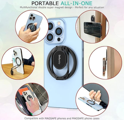Magnetic Phone Ring Holder for Magsafe Phone Grip, Double-Sided Magnetics Adjustable Gym Finger Ring Grip Kickstand, Removable Phone Grip, for iPhone, iPad and Smartphones(Brown)