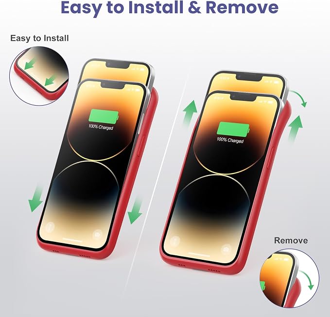 Battery Case for iPhone 13/13Pro/14,7500mah Ultra-Slim Protective Charging Case, Portable Rechargeable Expandable Battery Charger Cover Compatible with iPhone 13/13Pro/14 (6.1 Inch)-Red