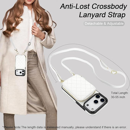 Bocasal Crossbody Wallet Case for iPhone 17 Pro, RFID Blocking PU Leather Zipper Handbag Purse Flip Cover, Kickstand Folio Case with Card Slots Holder Wrist Strap Lanyard 5G 6.3 Inch (White)