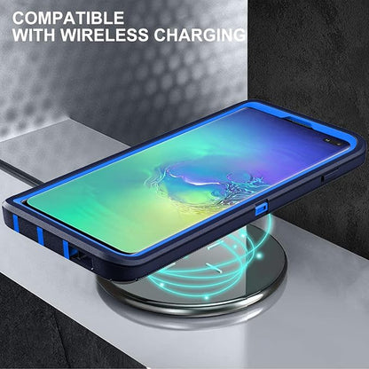 for Samsung Galaxy S10 Plus Case, with 2Pcs [Self Healing Flexible TPU Screen Protector & Camera Lens Protector] Military Grade 3 in 1 Heavy Duty Case for Galaxy S10 Plus (Navy Blue)
