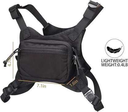 MGFLASHFORCE Chest Bag for Men and Women, Chest Rig Pack Front EDC Pouch Running Vest Phone Holder for Workout, Hiking and Outdoor Sports