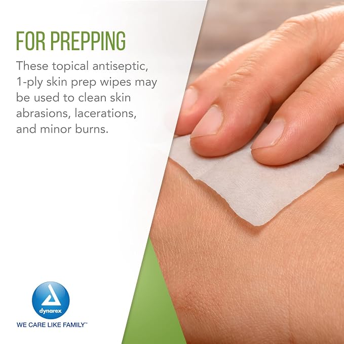 Dynarex Alcohol Prep Pads, Medical-Grade and Non-Woven Prep Pads, Saturated with 70% Isopropyl Alcohol, Rapid-Acting Antiseptic Wipes, 1-Ply, Medium, 4 Boxes of 200 Alcohol Prep Pads