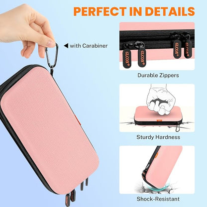 Pink Double-Layer Hard Carrying Case,Travel Pouch for Women | Portable Electronics Organizer Travel Pouch for Girls, Roomy Zipper Tech Bag for Charger, Phone, Power Bank, Cable & Cord