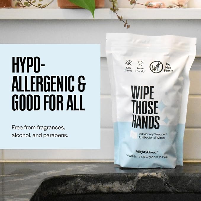 Wipe Those Hands On-The-Go Sanitizing Wipes -1 Pack of 30 Individually Wrapped Wipes - Alcohol & Fragrance-Free - Kills Germs Fast - Travel Friendly