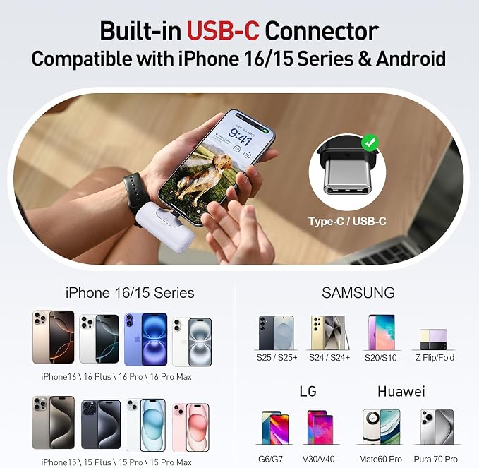 iWALK Portable Charger 5500mAh Next-Gen Small Power Bank 22.5W Fast Charging Battery USB-C Portable Phone Charger for iPhone 17/16/15 17 Plus 17 Pro Max iPad, Samsung Galaxy S25 S24 S23 Android, White
